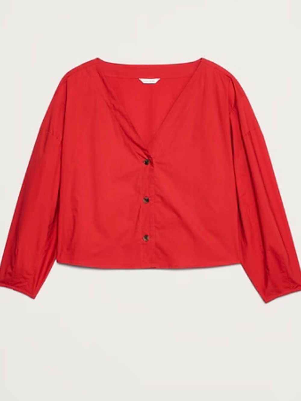 Banana Republic Red Cotton V-Neck Volume Sleeve Blouse